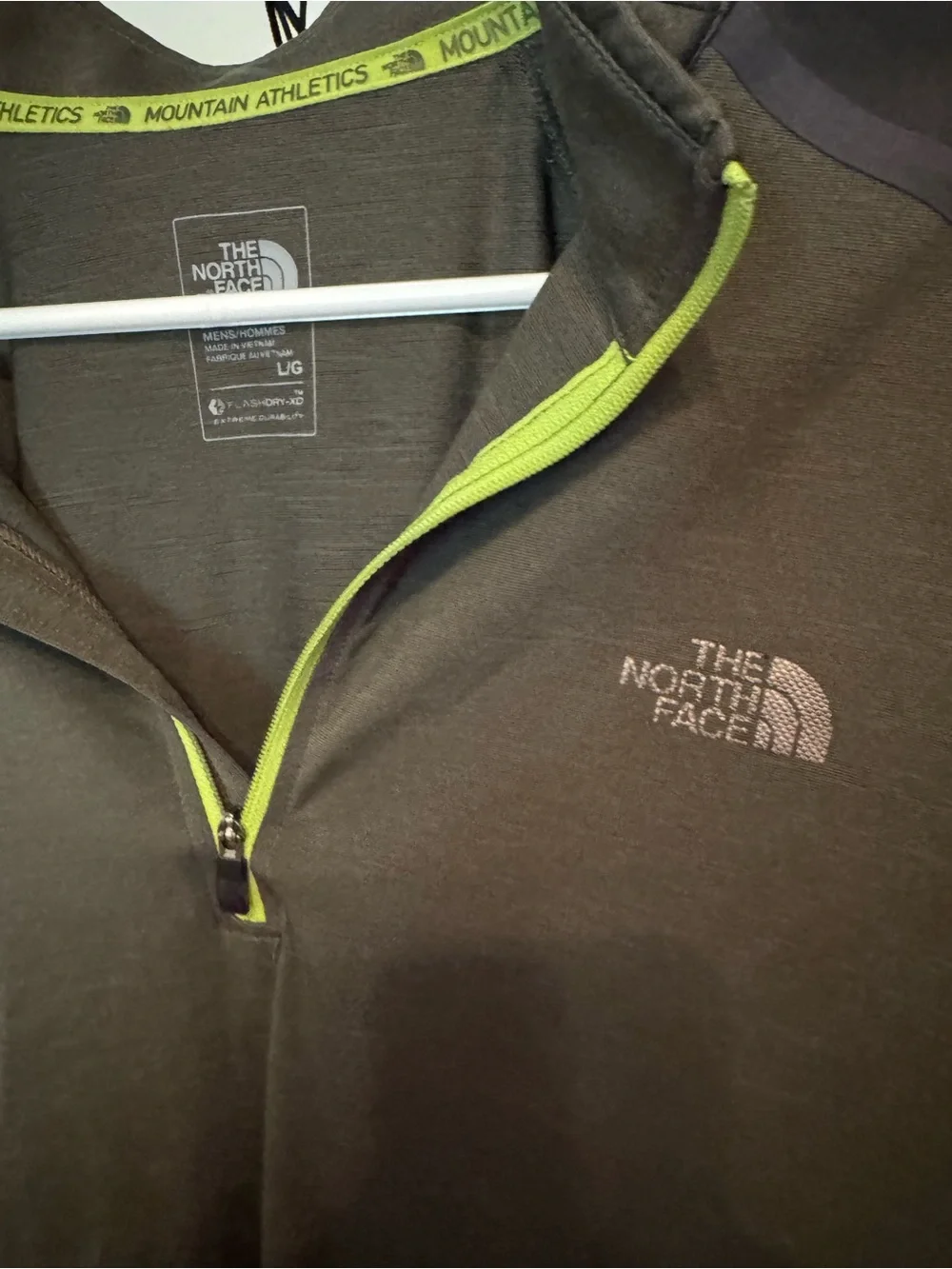 The North Face Men's Olive Green Half-Zip with Lime Trim